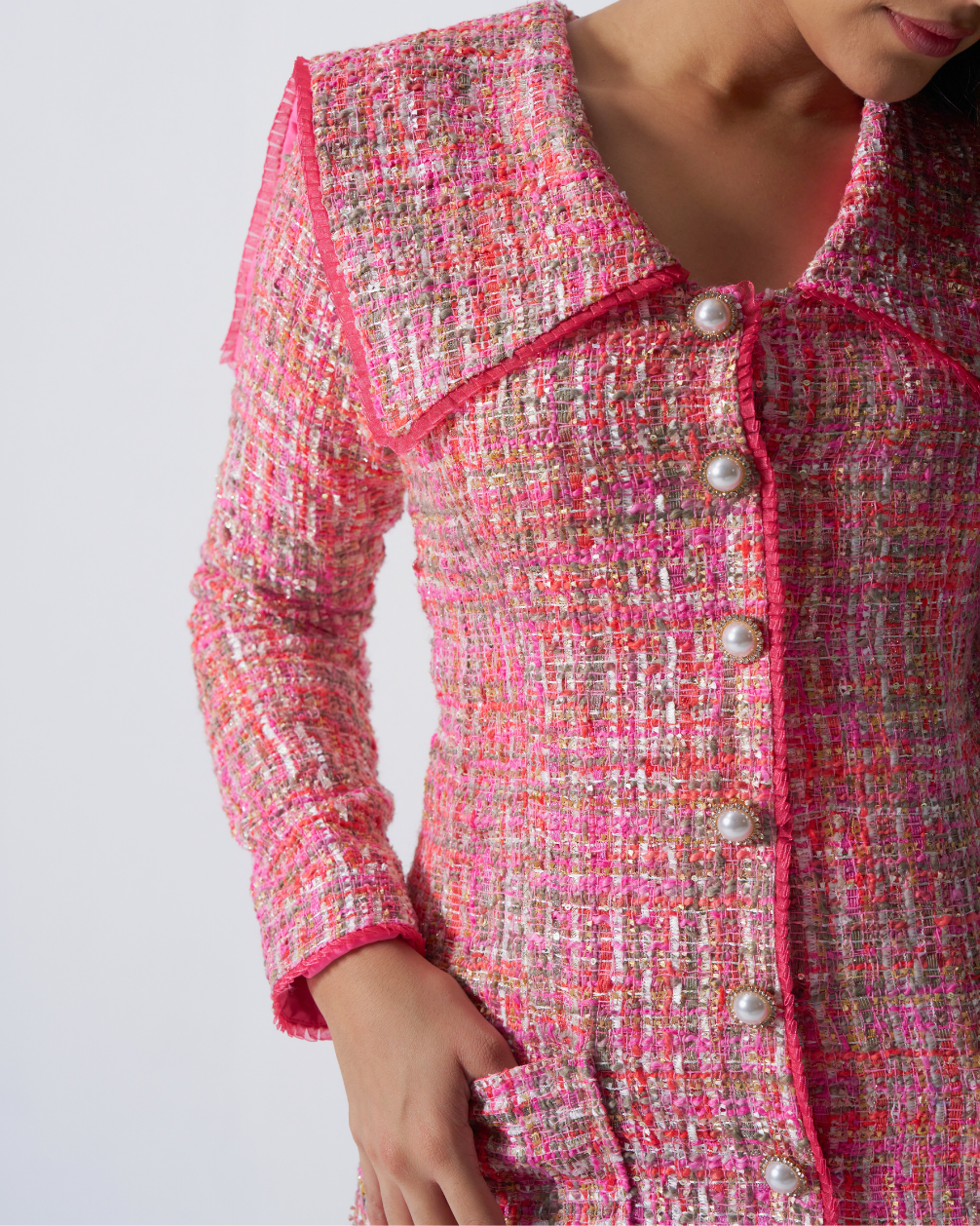 Elyna Pink Tweed Sailor Dress