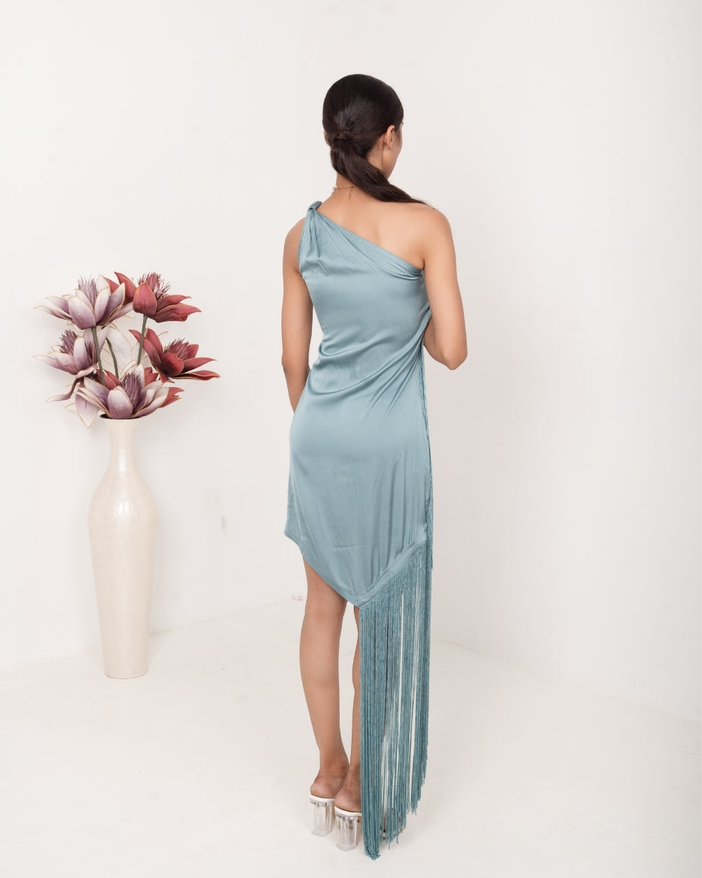 LARA NECK SCARF FRINGE DRESS