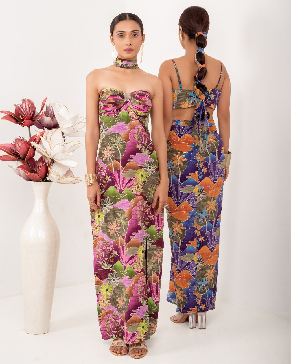 AALIYA EMBROIDERED SCARF NECK DRESS