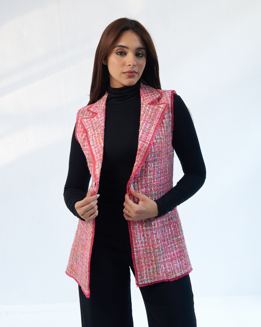 Astrid Pink Tweed sleeveless Jacket