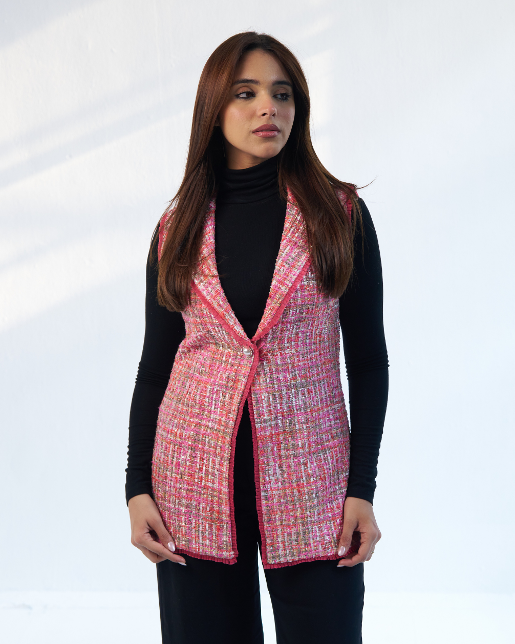 Astrid Pink Tweed sleeveless Jacket