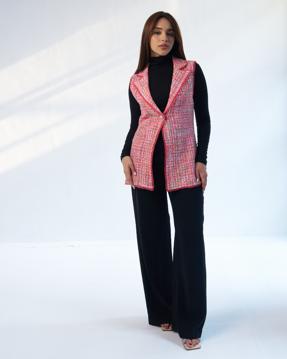 Astrid Pink Tweed sleeveless Jacket