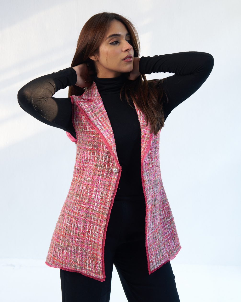 Astrid Pink Tweed sleeveless Jacket
