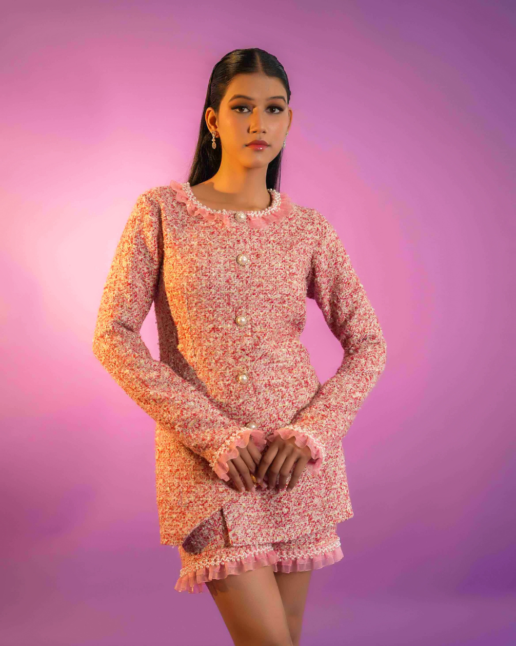 Jacqueline Coral Tweed Playsuit
