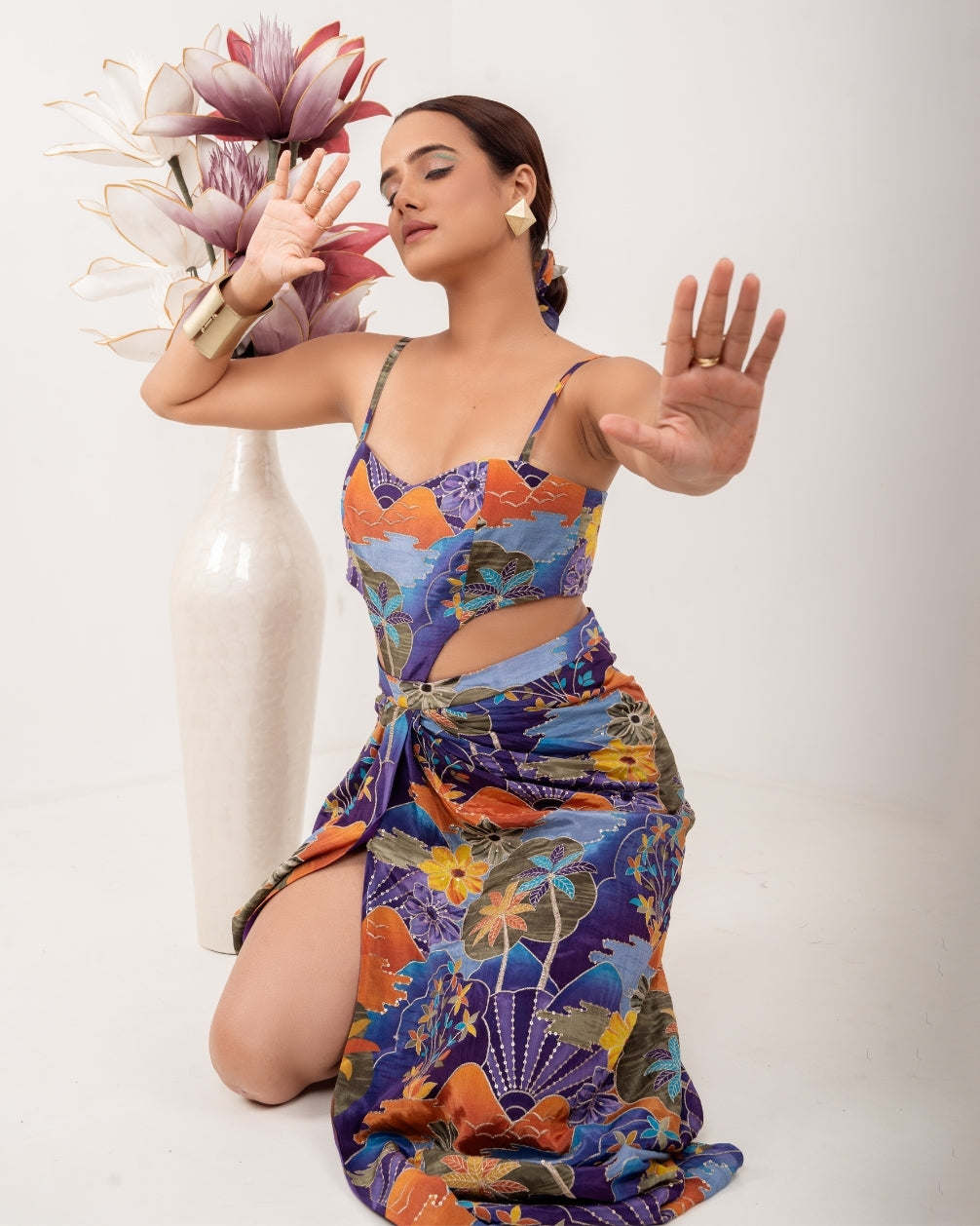 AMARA EMBROIDERED CUTOUT DRAPE DRESS