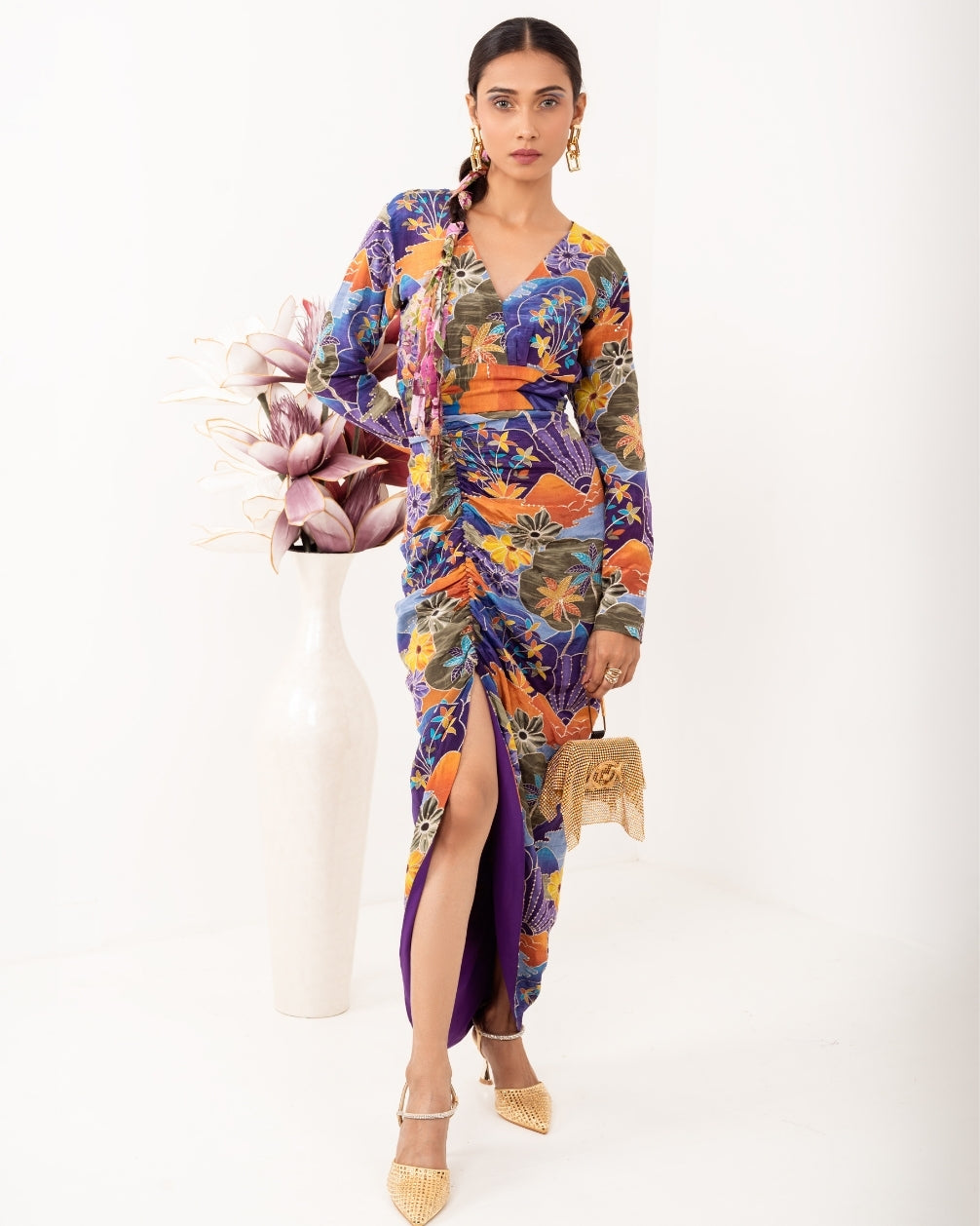 EKAJA EMBROIDERED DRAPE DRESS