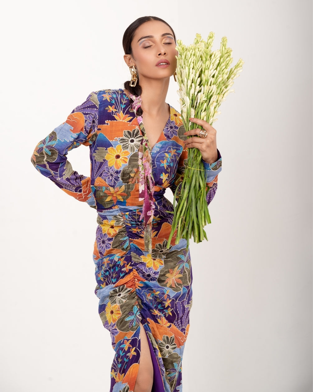 EKAJA EMBROIDERED DRAPE DRESS