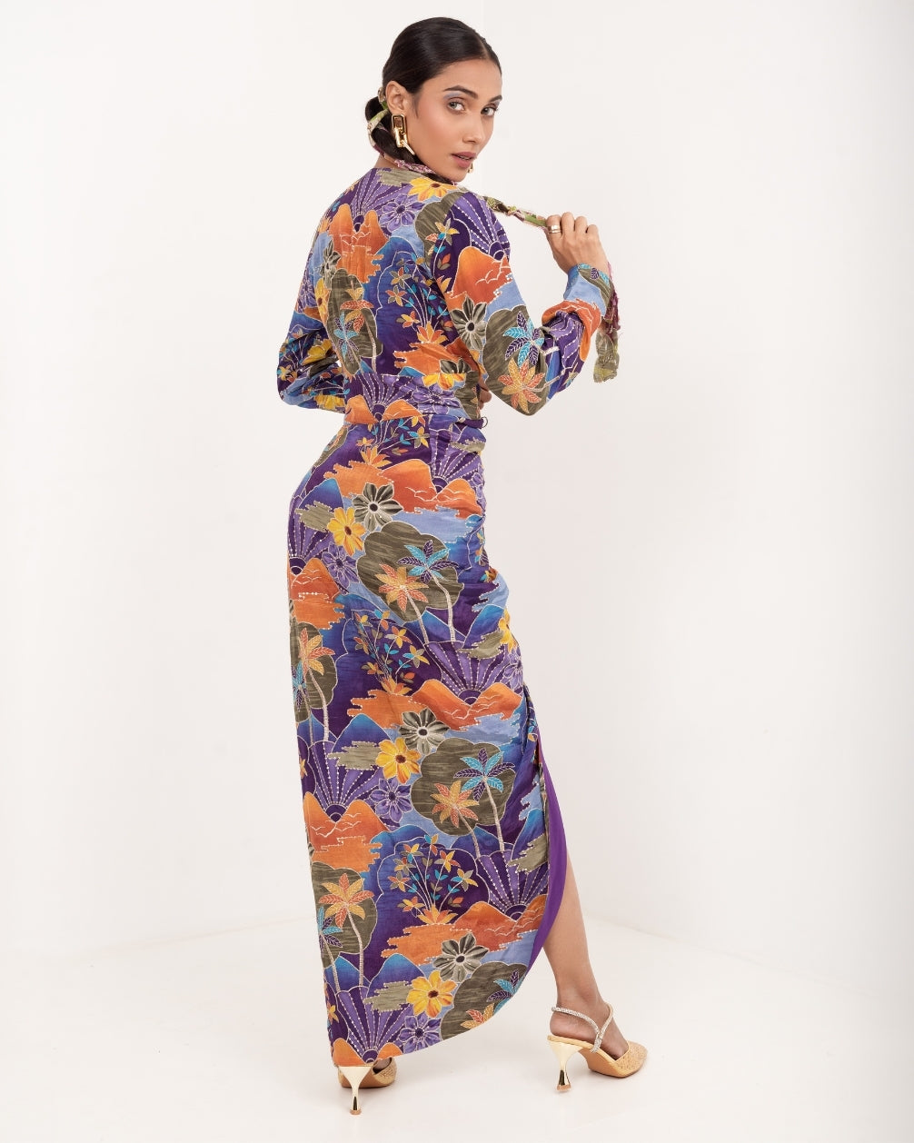 EKAJA EMBROIDERED DRAPE DRESS