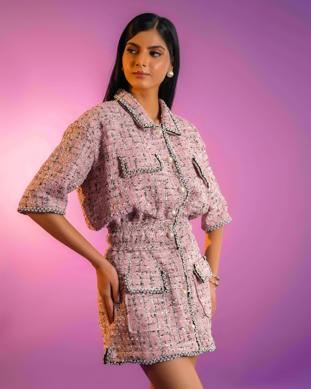 Camille Pink Tweed Dress