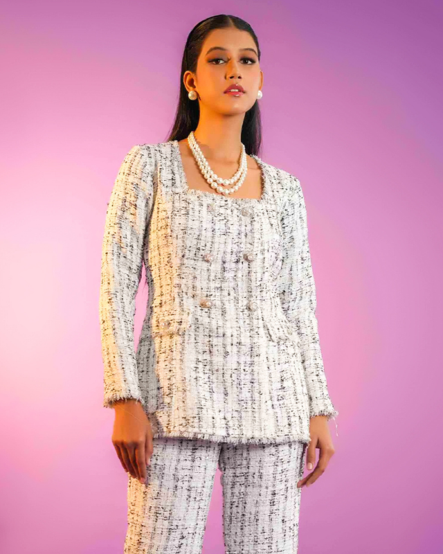 Celine White Tweed Top