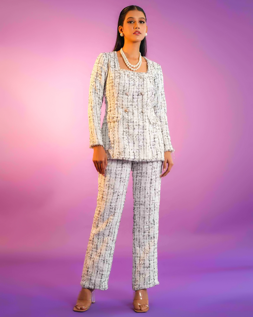 Celine White Tweed Pants