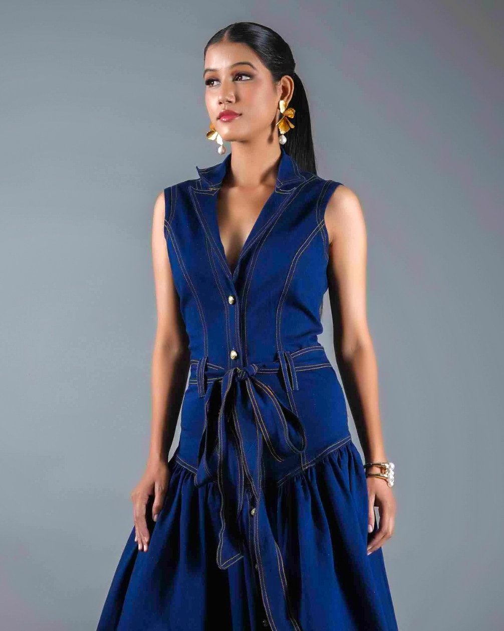 Rachel Long Flared Denim Dress
