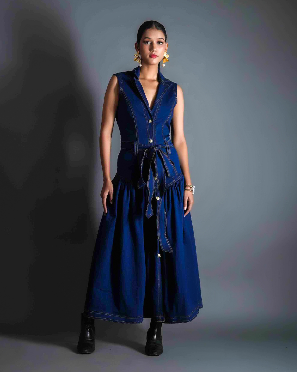 Rachel Long Flared Denim Dress