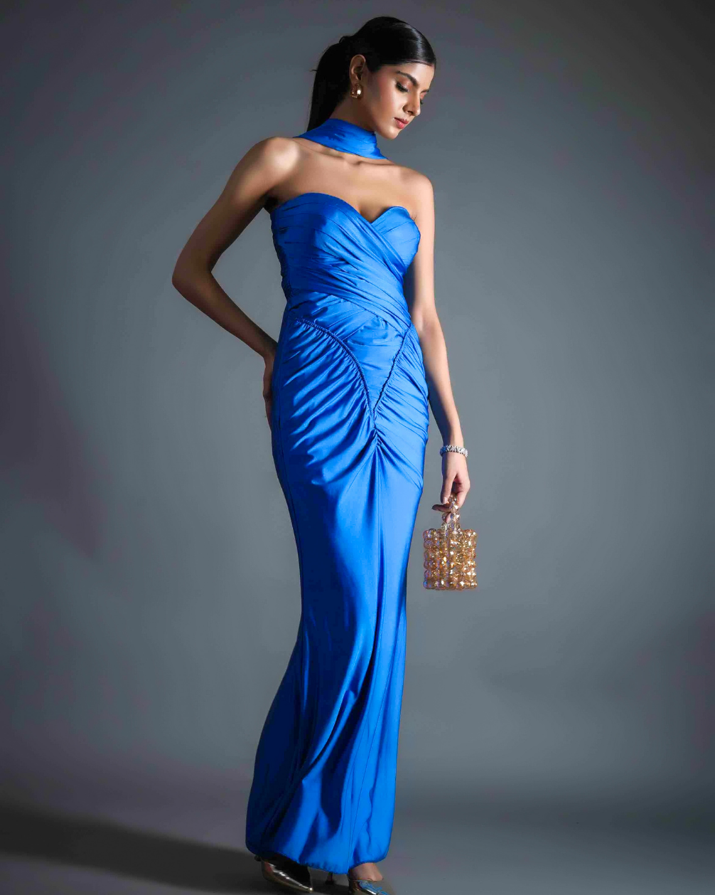 Bianca Lycra Scarf Neck Dress