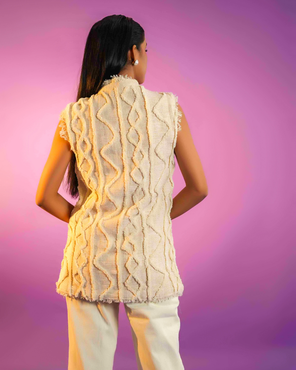 Kiki Ivory Slub Sleeveless Jacket