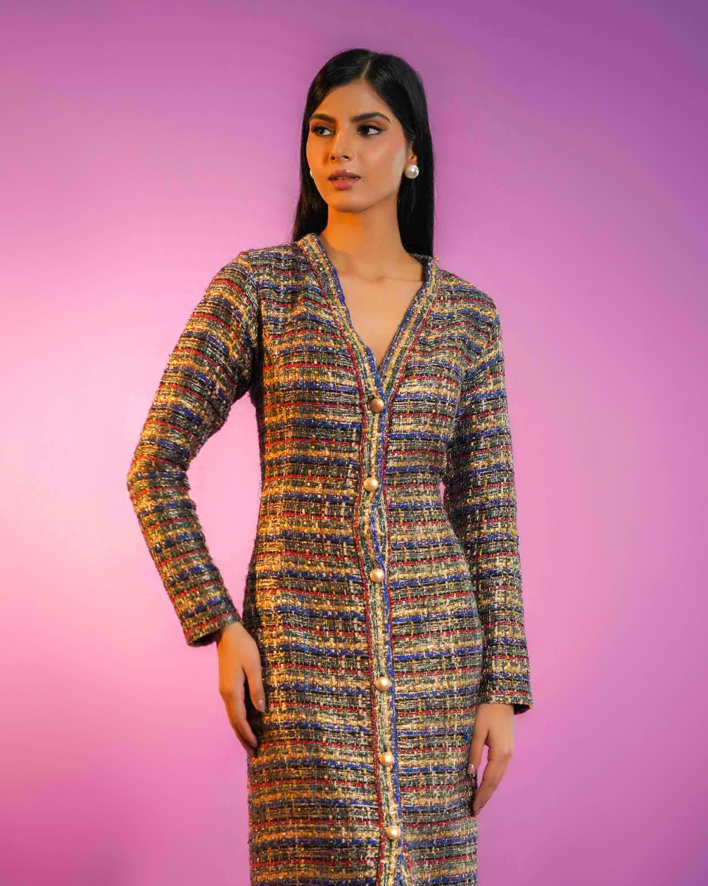 Alienor Multi Colour Tweed Dress