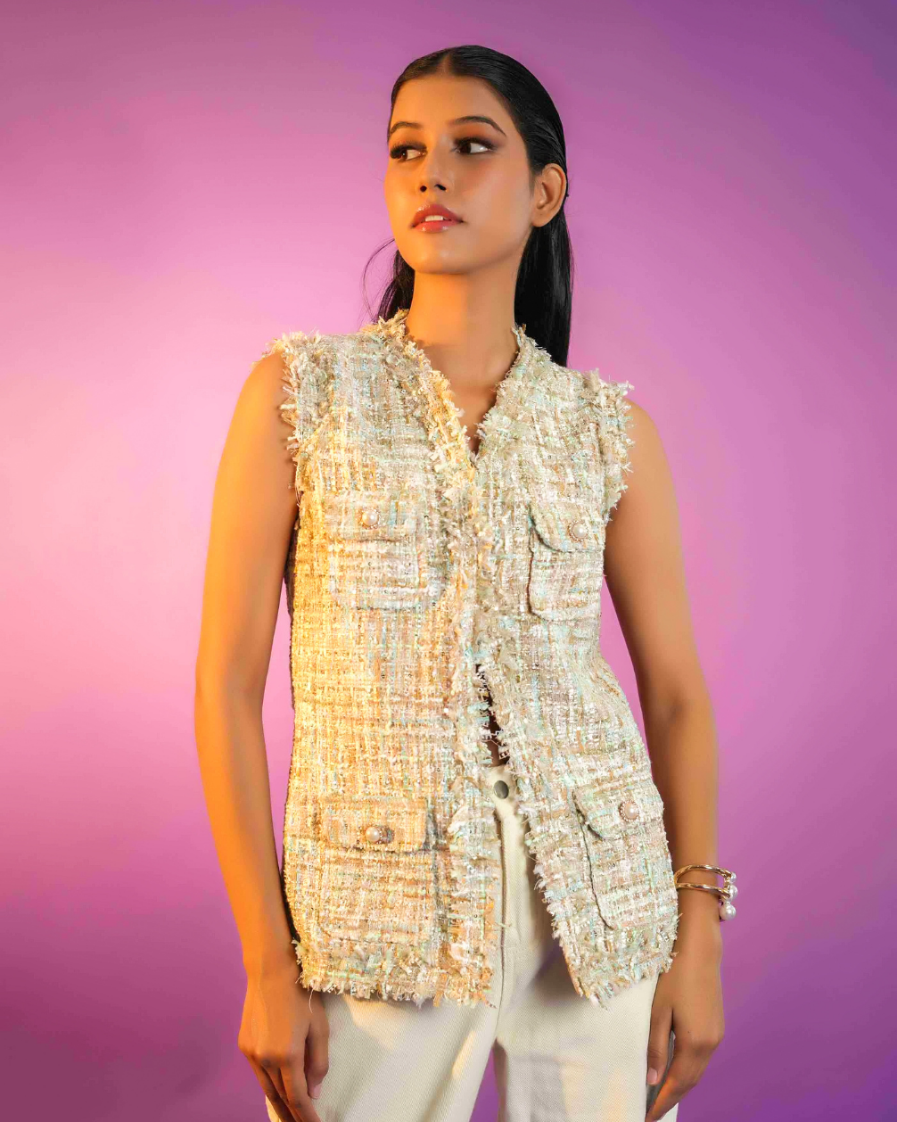 Louise Tweed Sleeveless Jacket