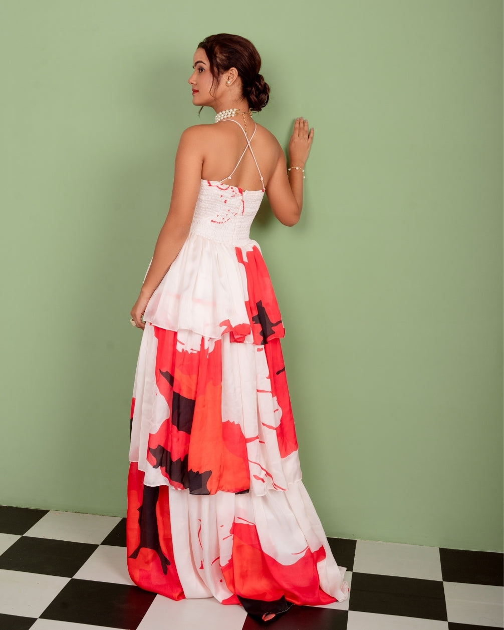 STELLA PRINT LAYERED LONG DRESS
