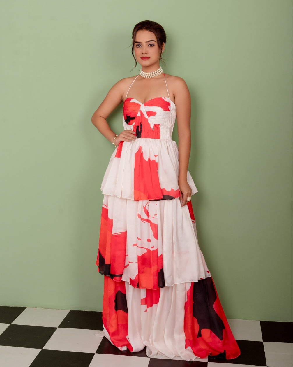 STELLA PRINT LAYERED LONG DRESS