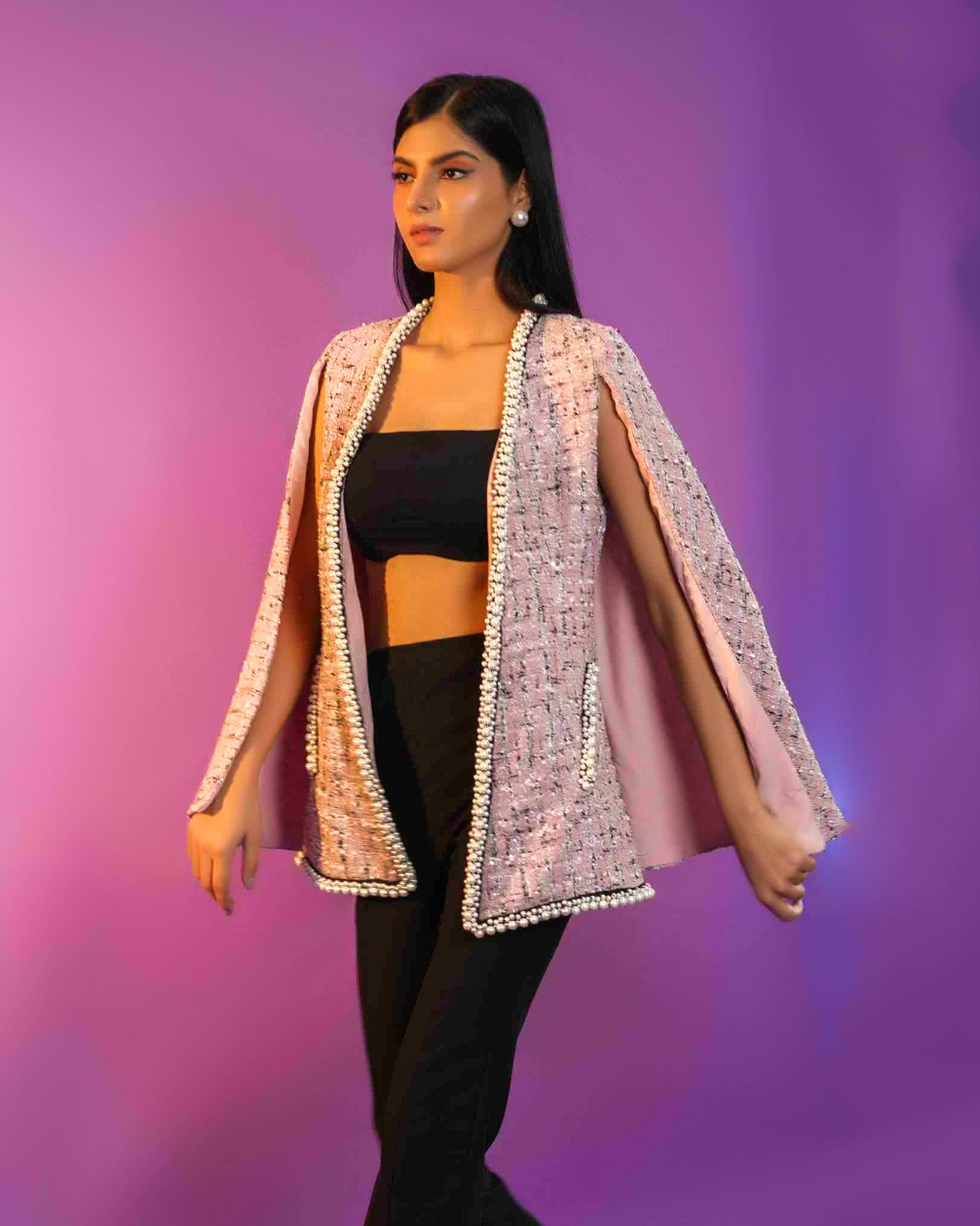 Zoe Pink Tweed Cape