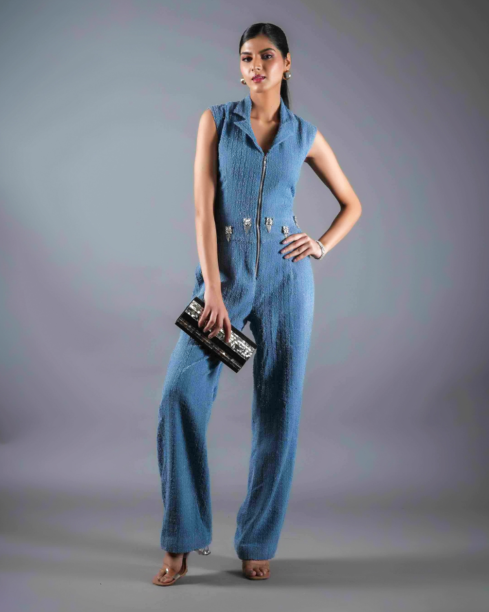 Carol Rugged Denim Embellished Jumpsuit