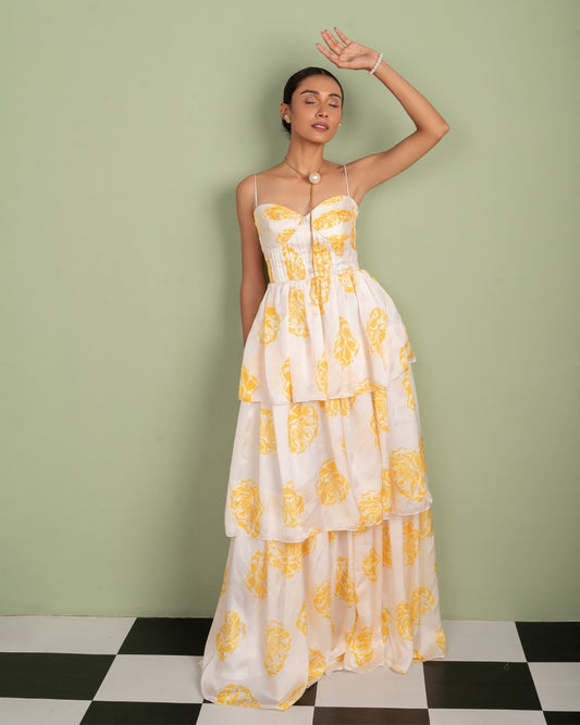 BELLA PRINT LAYERED LONG DRESS