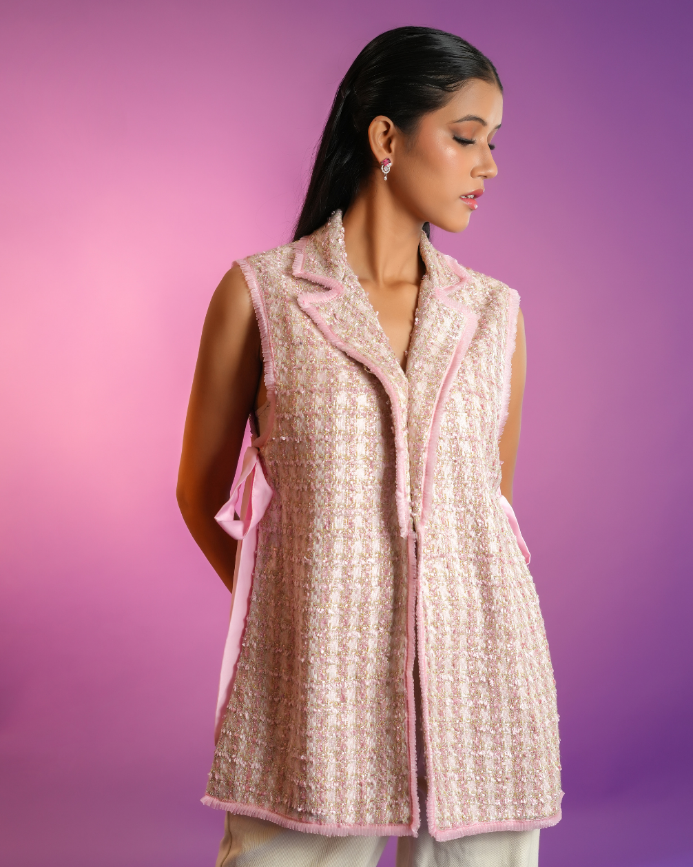 Claire Blush Pink Tweed Sleeveless jacket