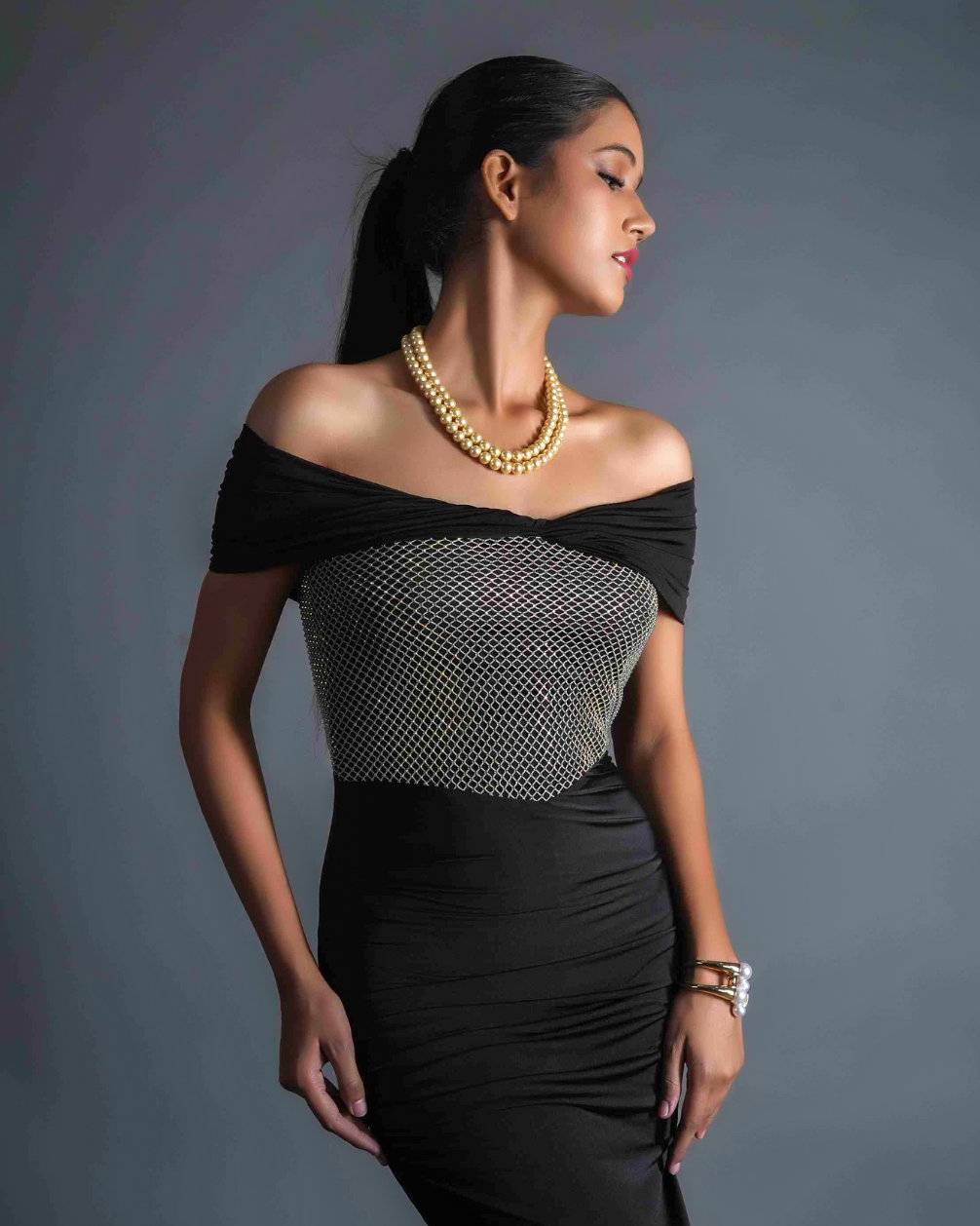 Martina Off-Shoulder Rhinestone Dress