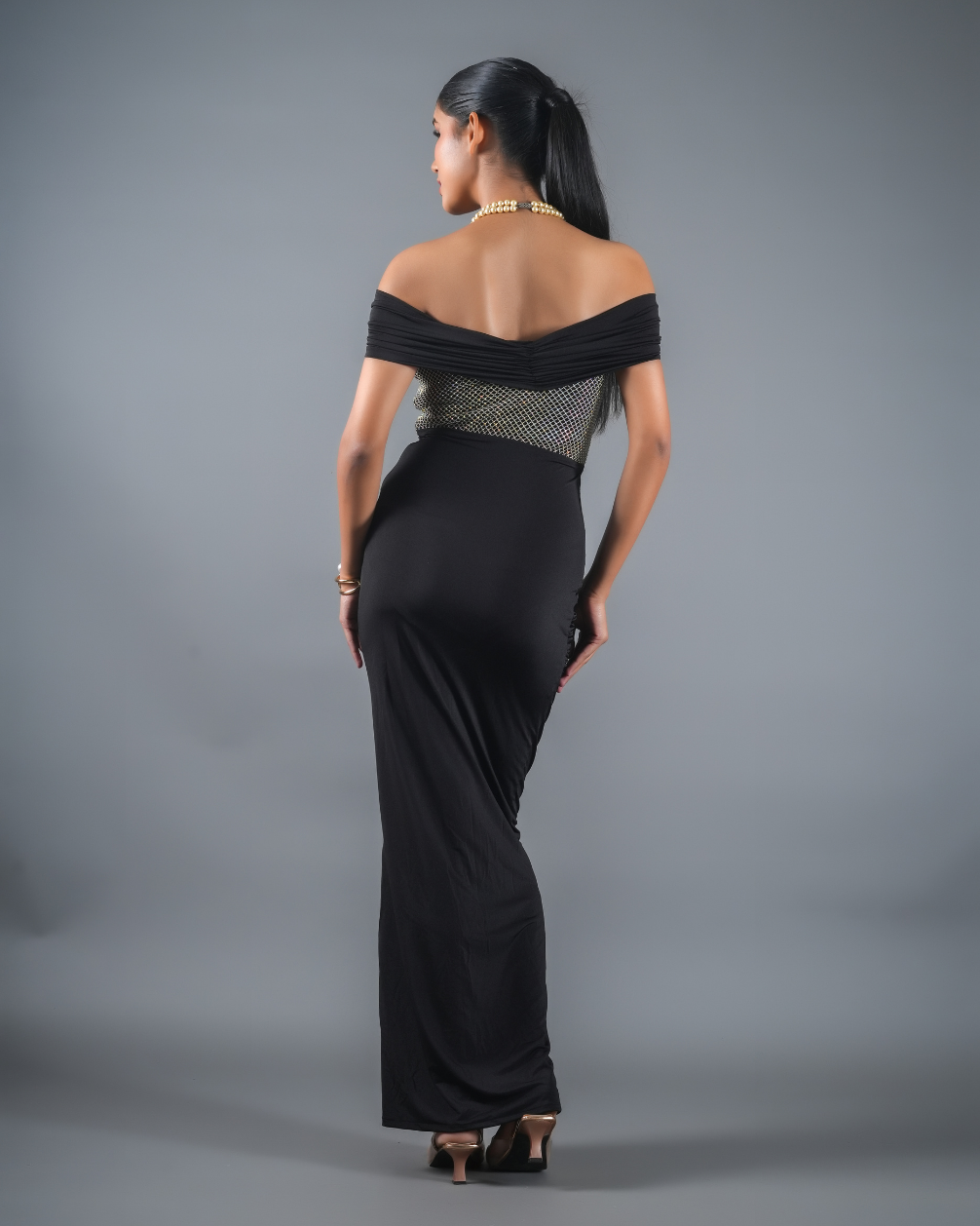 Martina Off-Shoulder Rhinestone Dress