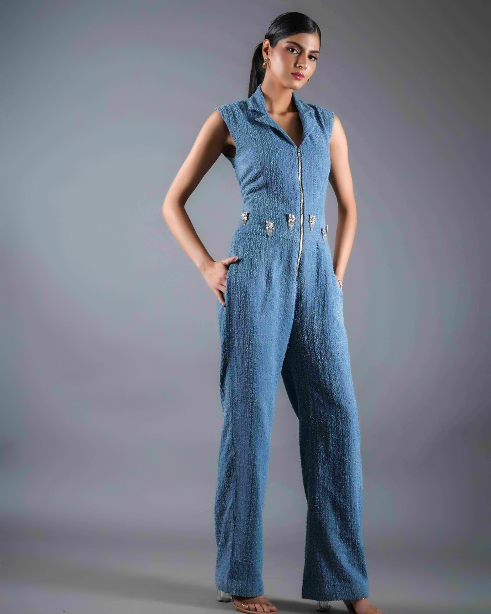 Carol Rugged Denim Embellished Jumpsuit