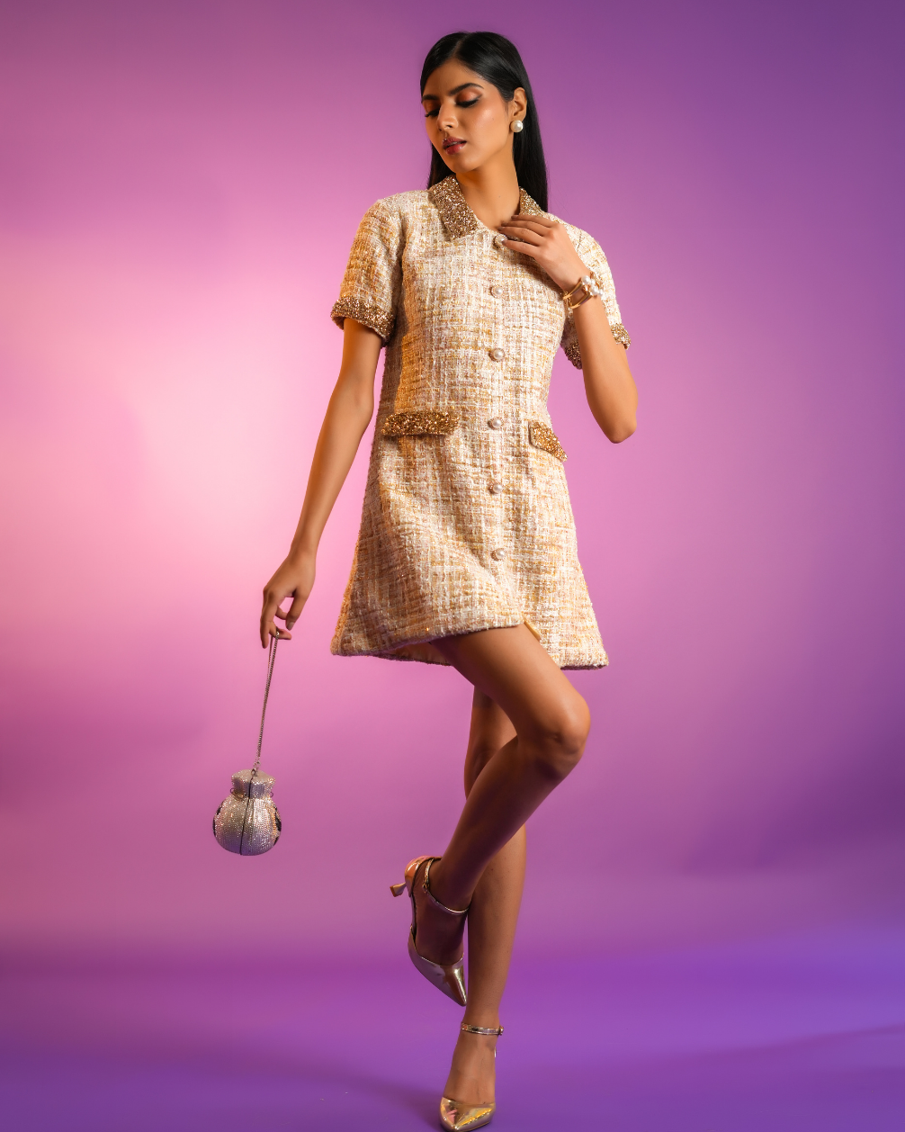 Mindy Golden Tweed Dress