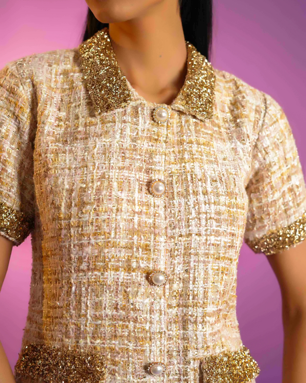 Mindy Golden Tweed Dress