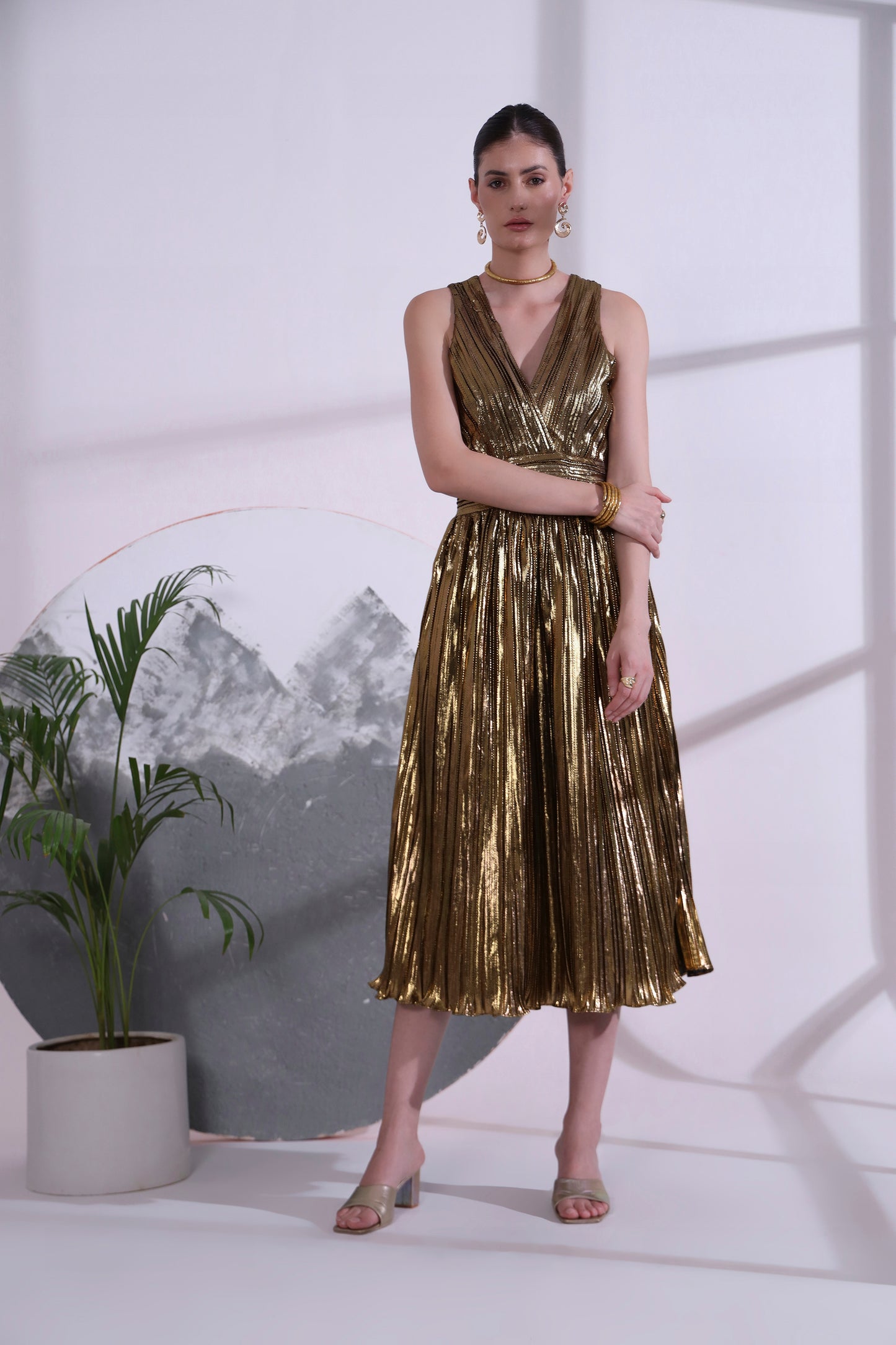 Alizee Gold metallic Long Dress