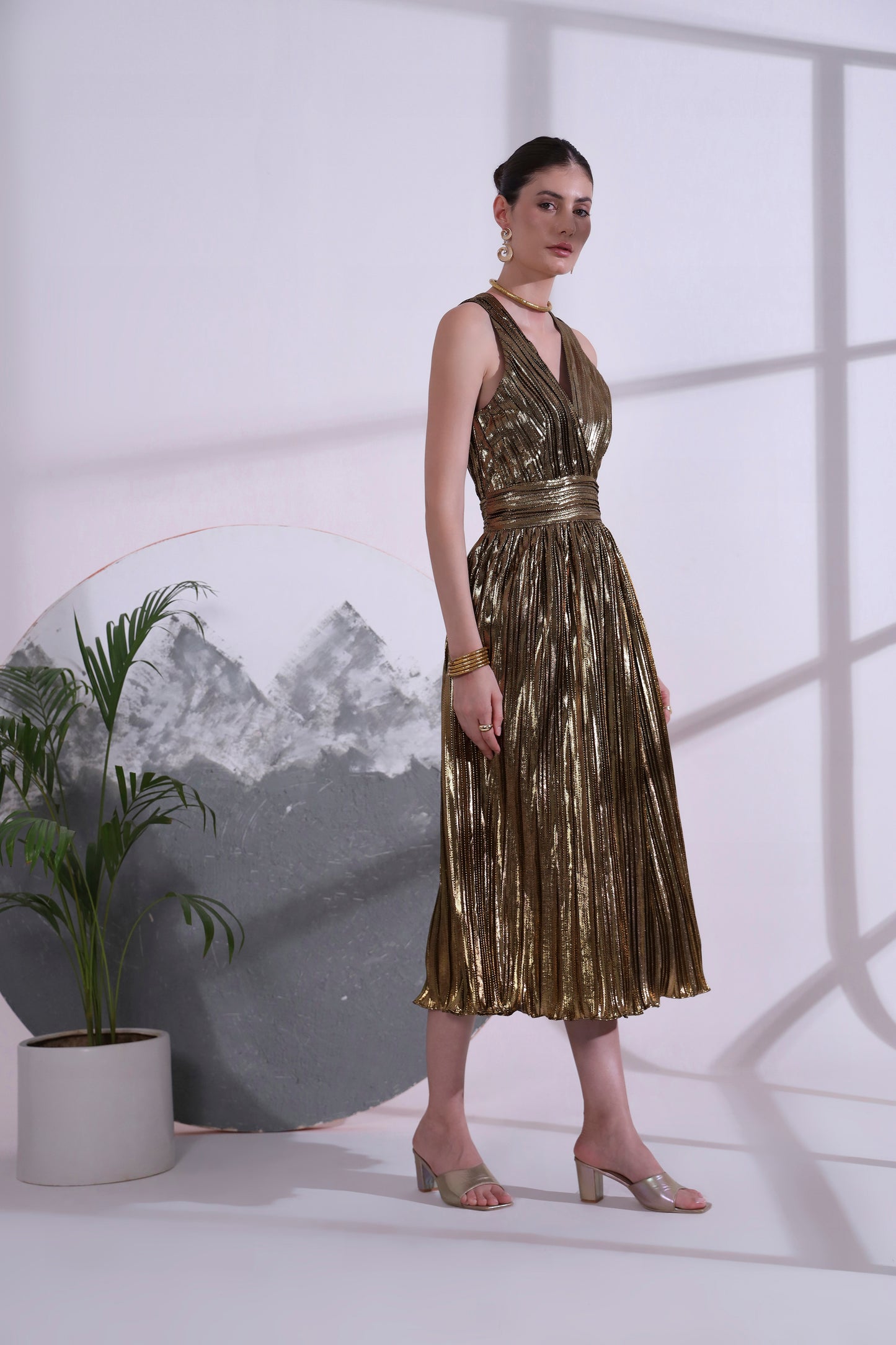 Alizee Gold metallic Long Dress