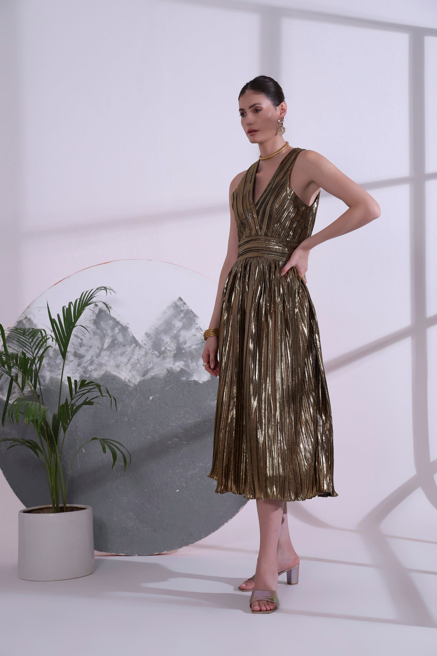 Alizee Gold metallic Long Dress