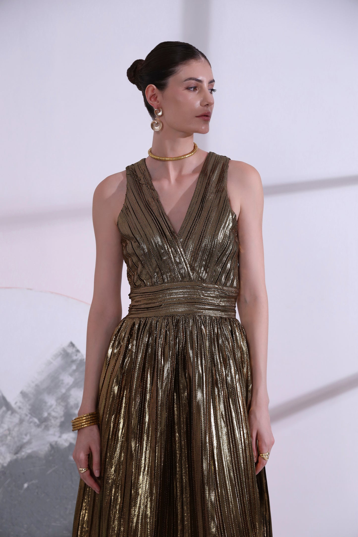 Alizee Gold metallic Long Dress