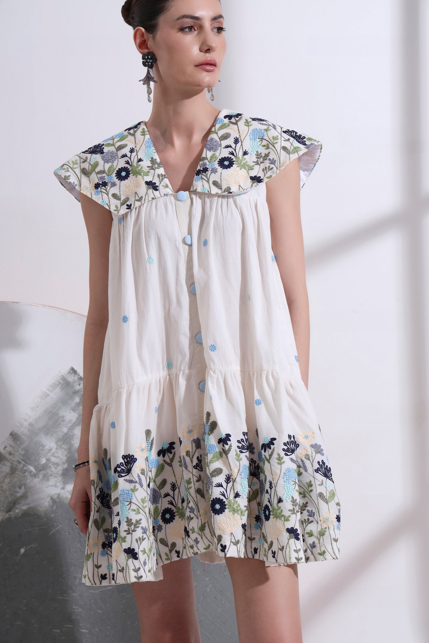 Elodie Embroidered Sailor Collar Dress