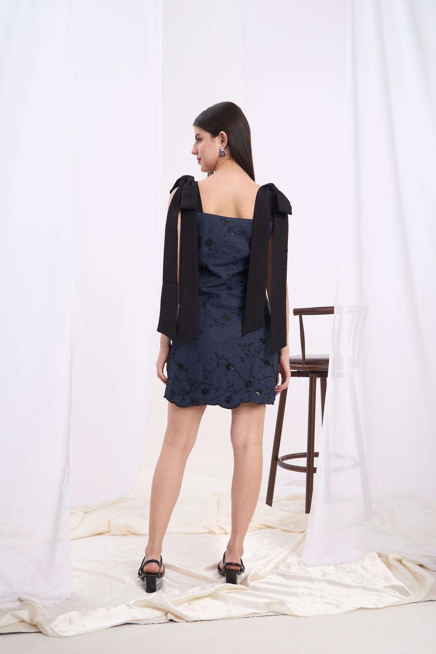 Amelie Denim Embroidered Dress