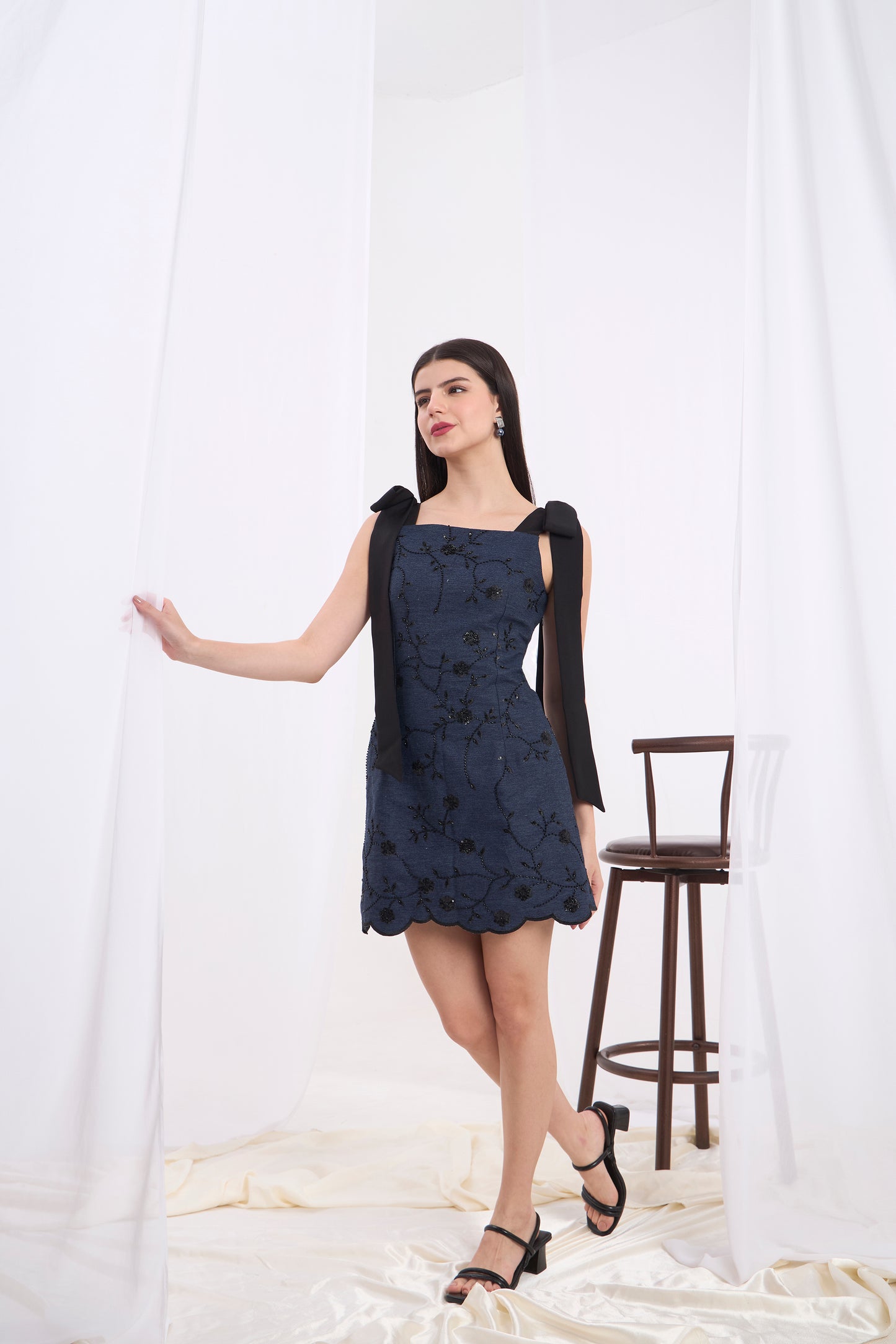Amelie Denim Embroidered Dress