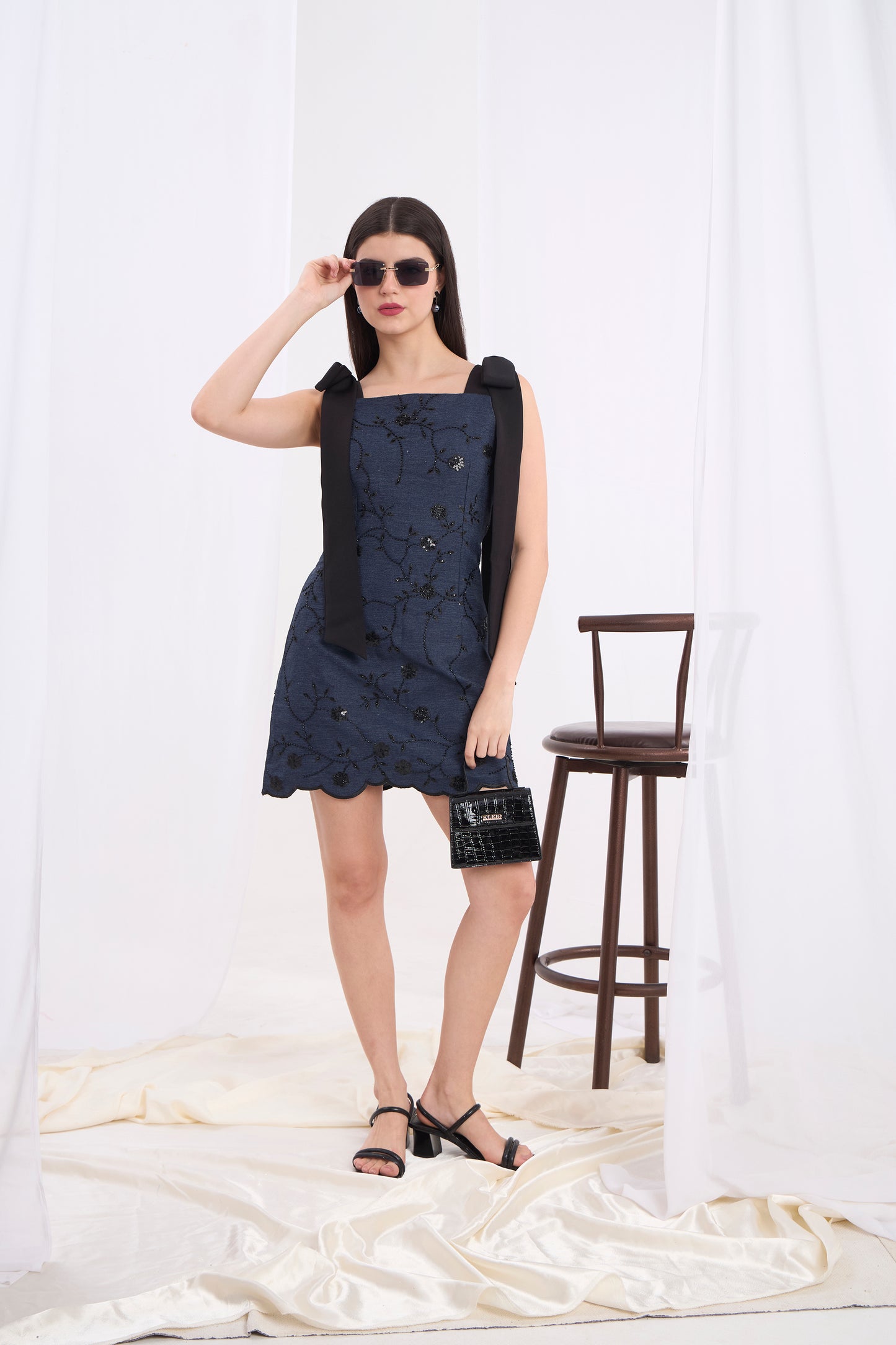 Amelie Denim Embroidered Dress