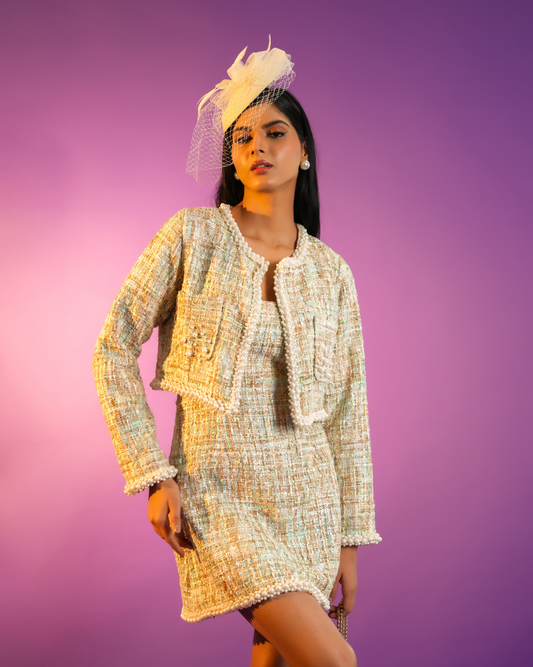 Emily Tweed Dress & Jacket With Pearl Detailing
