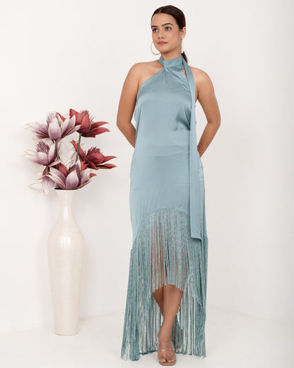 MILA ONE SHOULDER SIDE FRINGE DRESS
