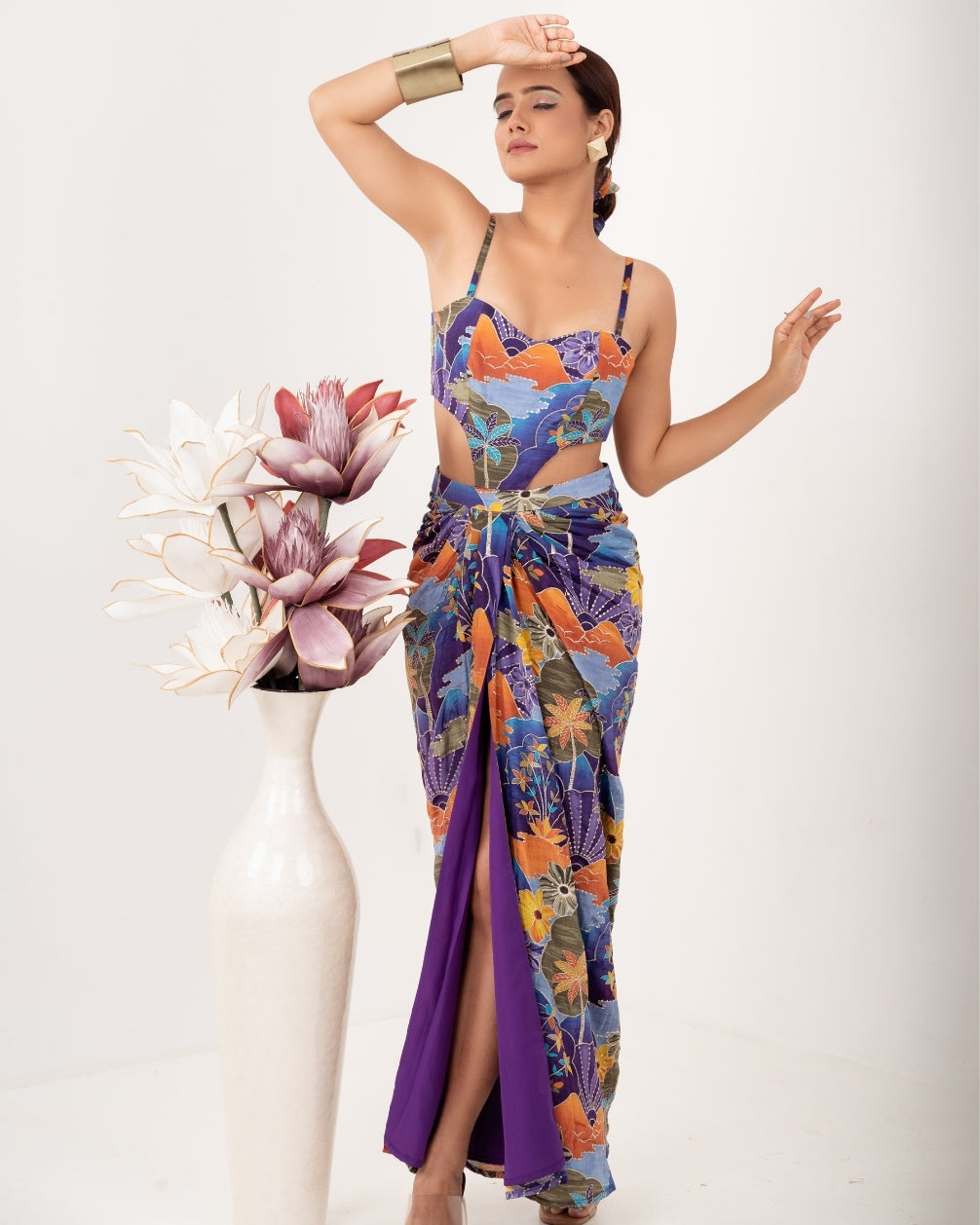 AMARA EMBROIDERED CUTOUT DRAPE DRESS