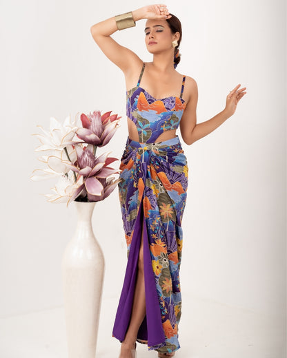 AMARA EMBROIDERED CUTOUT DRAPE DRESS