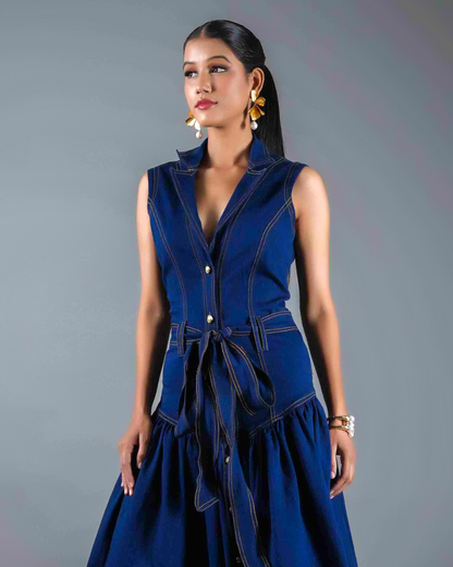 Rachel Long Flared Denim Dress