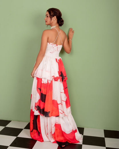 STELLA PRINT LAYERED LONG DRESS