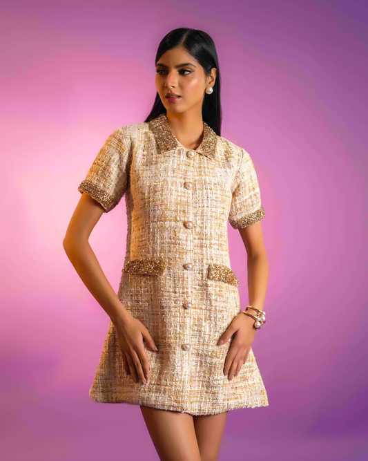 Mindy Golden Tweed Dress