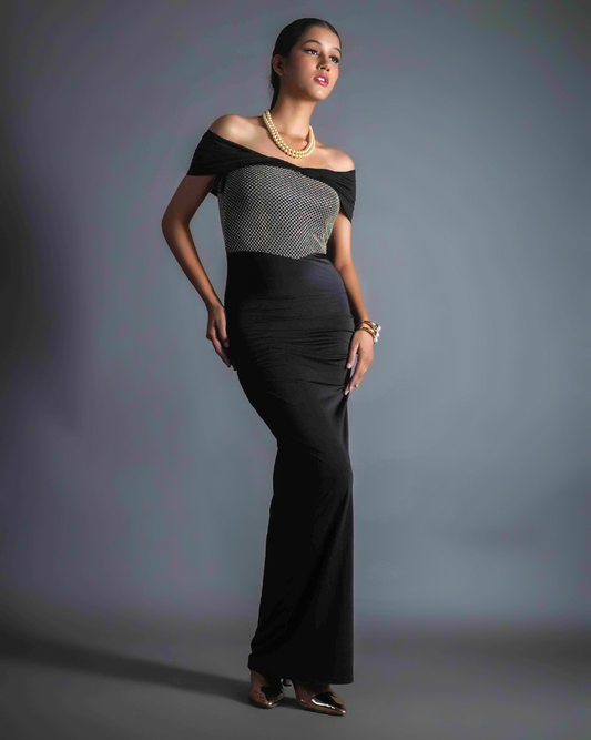 Martina Off-Shoulder Rhinestone Dress