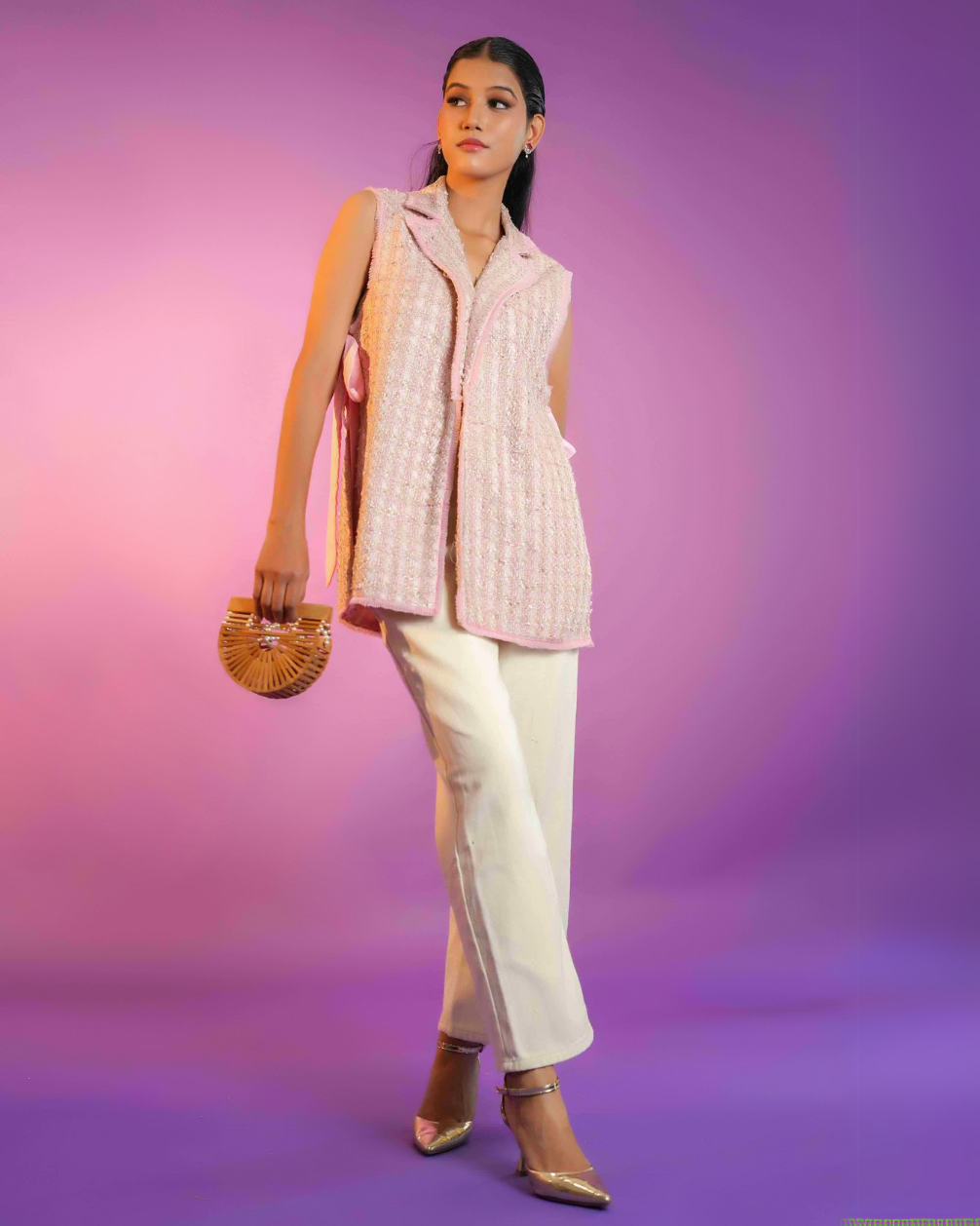 Claire Blush Pink Tweed Sleeveless jacket