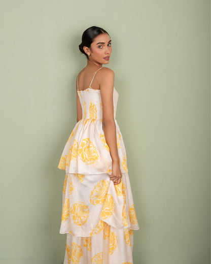 BELLA PRINT LAYERED LONG DRESS